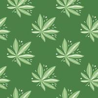 Seamless drug hand drawn pattern. Green tones artwork. Simple marijuana backdrop. vector