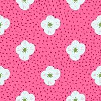 Decorative simple flowers seamless pattern in kids style. Pink bright dotted background. Abstract style. vector