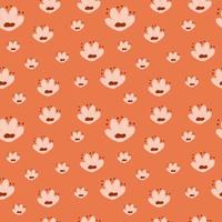 Random little pink doodle flowers silhouettes seamless pattern. Orange background. Decorative print. vector