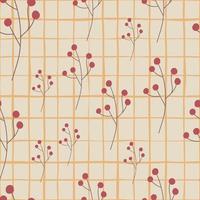 Organic seamless pattern with random simple berries silhouettes. Grey chequered background. vector