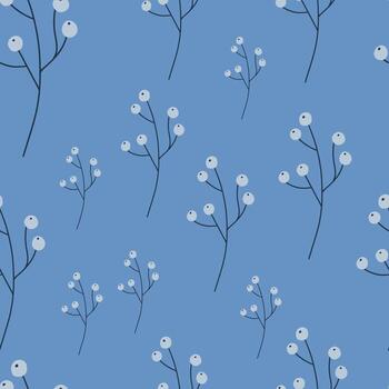 patrón transparente dibujado a mano con formas aleatorias de elementos de bayas orgánicas. fondo azul. estilo garabato. vector