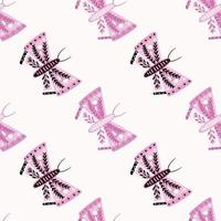 Isolated seamless nature pattern with pink and lilac geometric butterfly print. White background. vector
