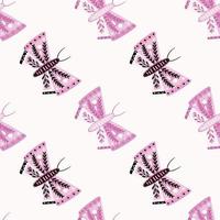 Isolated seamless nature pattern with pink and lilac geometric butterfly print. White background. vector