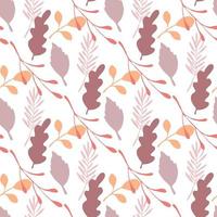 Autumn leaves and branches vector seamless pattern on white background.