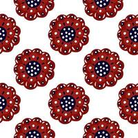 Isolated seamless red bright folk buds pattern in hand drawn style. White background. Floral backdrop. vector