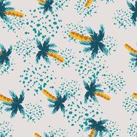 Random seamless pattern with doodle coconut palm tree silhouettes print. Background with splashes. vector