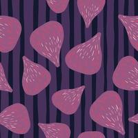 Random seamless seasonal pattern with purple fig ornament. Striped background. Nature print. vector