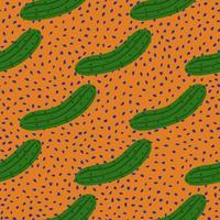Doodle cucumber seamless pattern on dots background. Cucumbers vegetable endless wallpaper. vector