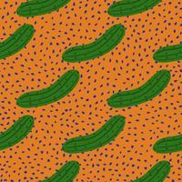 Doodle cucumber seamless pattern on dots background. Cucumbers vegetable endless wallpaper. vector