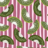 Seamless pattern with vitamin fruit kiwi elements. Pink and lilac striped background. vector