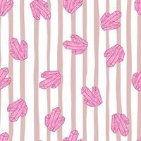 Crystals random seamless pattern in pink tones. Striped background. Cartoon gems. vector