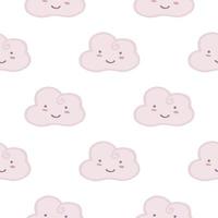 Cute smiling cloud sky seamless pattern on white background. vector