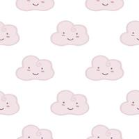 Cute smiling cloud sky seamless pattern on white background. vector