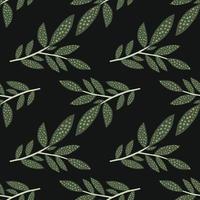 Seamless pattern with leaves silhouette on black background. Tree branches vector wallpaper. Nature background. Decorative twigs.