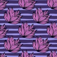 Lilac contoured foliage shrub leaves seamless pattern. Navy blue stripped background. vector