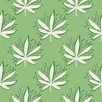 Seamless pattern with marijuana. White ganja leaves on green background endless wallpaper. vector