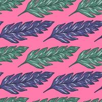 Creative tropical foliage seamless pattern on pink background. Abstract leaves ornament. Leaf backdrop. vector