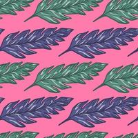 Creative tropical foliage seamless pattern on pink background. Abstract leaves ornament. Leaf backdrop. vector