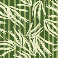 Abstract green seaweeds seamless pattern on stripe background. vector