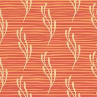 Nature seamless pattern in minimalistic style with branches. Orange striped background. Simple ornament. vector