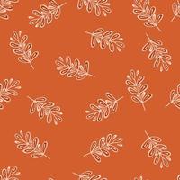 Simple style organic branches seamless outline pattern. Orange background. Minimalistic random print. vector