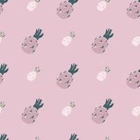 Pastel palette seamless pattern with simple dragon fruit hand drawn ornament. Pink colored artwork. vector