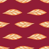 Scrapbook seamless pattern with orange doodle foliage shapes. Scrapbook botany backdrop. vector