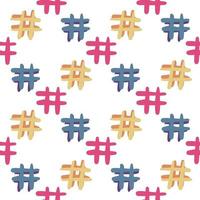 Hand drawn Hashtag icon seamless pattern on white background. vector