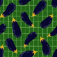 Hand drawn eggplants seamless pattern on stripe background. vector