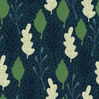 Seamless pattern with hand drawn autumn forest leaves on dark background. vector