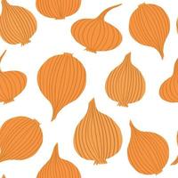 Hand drawn onion bulb vegetable wallpaper. Onion in doodle style seamless pattern. vector