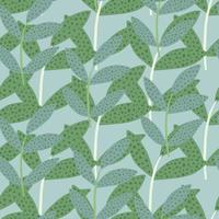 Hand drawn branches with leaves seamless pattern on blue background. Organic backdrop. Decorative forest leaf endless wallpaper. vector