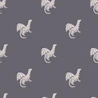 Dragon silhouettes seamless minimalistic pattern. Grey palette magical artwork. Simple design. vector