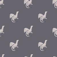 Dragon silhouettes seamless minimalistic pattern. Grey palette magical artwork. Simple design. vector