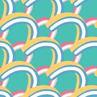 Pink, turquoise and yellow rainbow shapes ornament seamless pattern in doodle style. Colorful print. vector