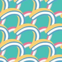 Pink, turquoise and yellow rainbow shapes ornament seamless pattern in doodle style. Colorful print. vector