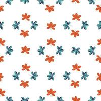 Seamless isolated pattern with red and blue geometric scheffler flowers print. White background. vector