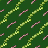 Seamless pattern with underwater seaweed doodle print. Aqua foliage ornament on dark green background. vector