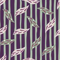 Creative seamless pattern with botanic leaf print. Abstract nature print with purple striped background. vector