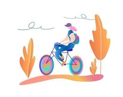 Bicycle riding girl. A walk on the bike. vector