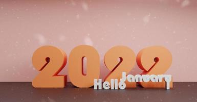 Hello January 2022. Happy New Year wallpaper 2022.3D work, 3D rendering and 3D illustration. High quality background. Copy space photo