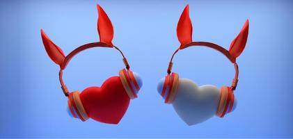 Valentines Day background, Valentines Day headphones. headphones, heart and ears. copy space. 3D image, 3D rendering photo