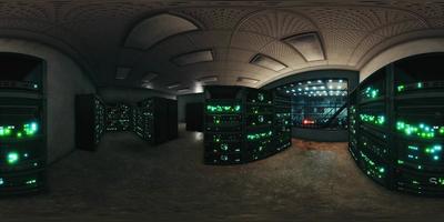 VR360 network server room with computers for digital tv ip communications video