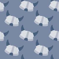 Seamless history pattern with scandinavian doodle helmets. Viking ornament in light tones on soft blue background. vector