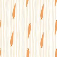 Cute orange carrot seamless pattern on stripes background. Botanical wallpaper. vector