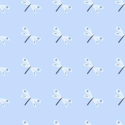 Geometric dragonfly seamless pattern on light blue background. Hand drawn dragonflies wallpaper