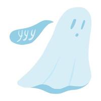 Ghost with speak bubble isolated on white background. Cartoon cute spirit in style doodle. vector