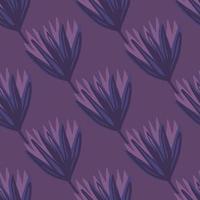 Dark seamless tulip bud pattern. Flower silhouettes and background in urple tones. Simple botanic backdrop. vector