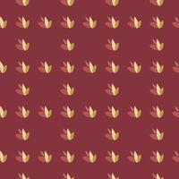 Seamless pattern with grid located leaves on burgundy background. Botanic design in scandinavian style. vector
