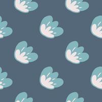 Abstract flower bud seamless pattern on blue background. Doodle floral endless wallpaper vector